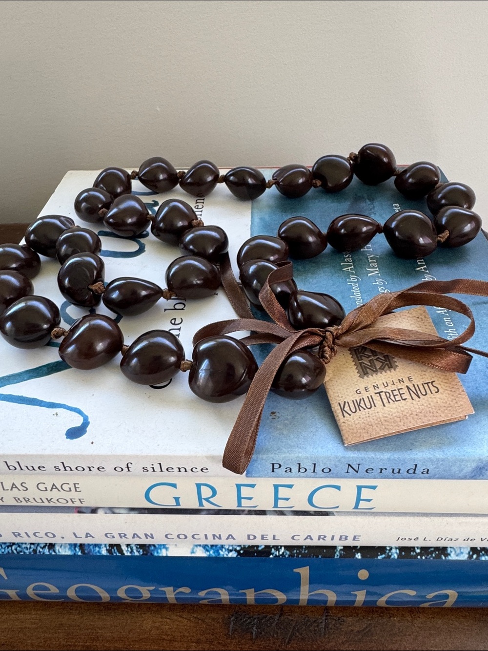 Genuine Kukui Nut Lei Necklace - Dark Brown